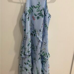 Banana Republic Light Blue Floral Ruffle Halter Dress